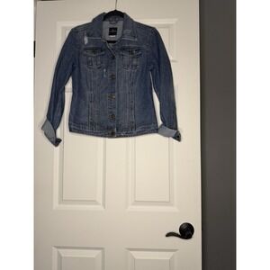 One 5 One Denim Distressed Jean Jacket Medium Wash Small Blue